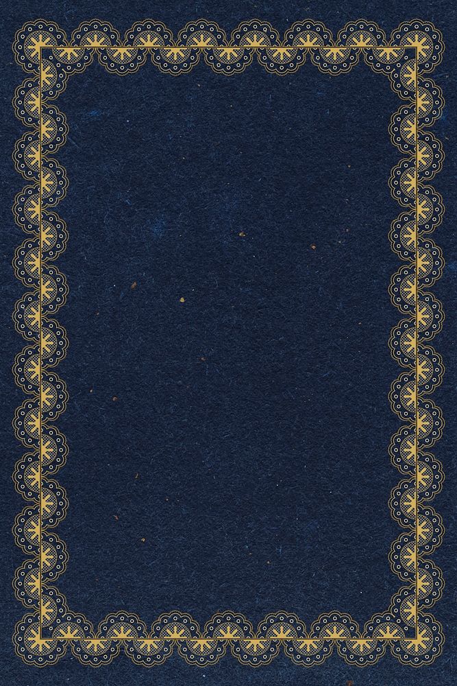 Lace frame background, blue vintage fabric design