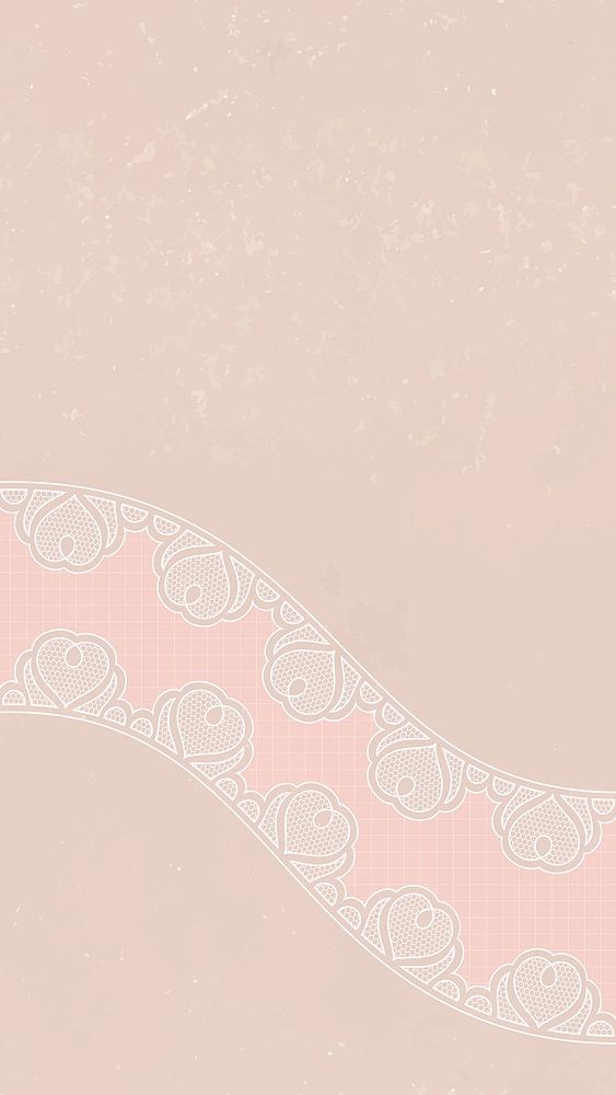 Vintage pink phone wallpaper, lace heart border in feminine design vector