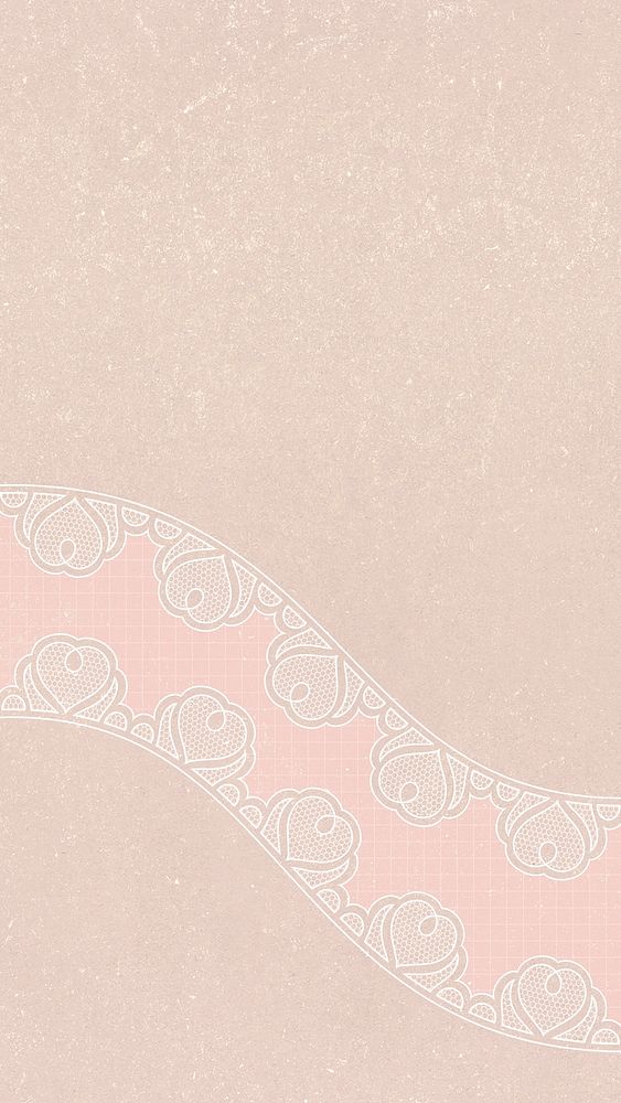 Vintage pink iPhone wallpaper, lace heart border in feminine design psd