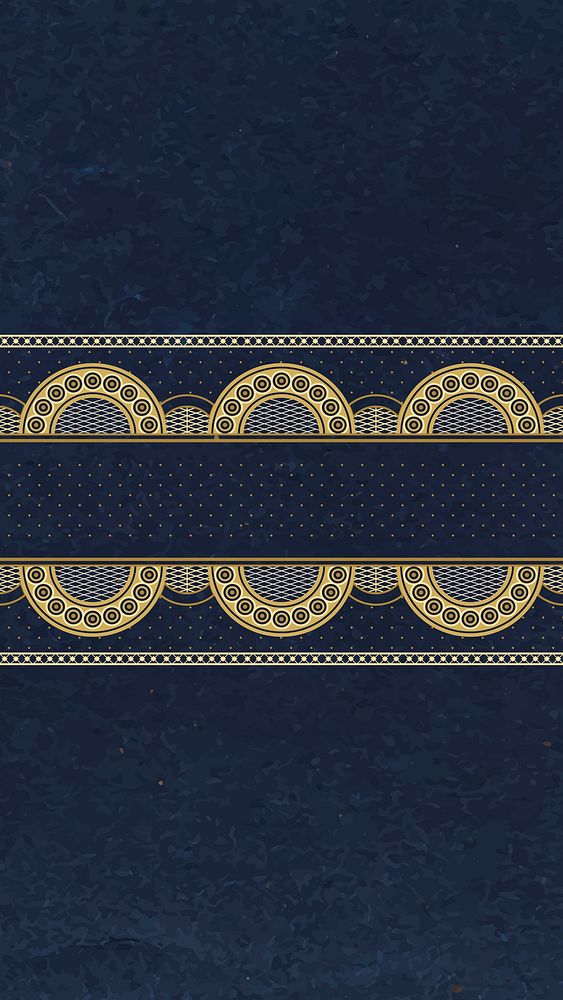 Gold lace phone wallpaper, navy blue floral border vector