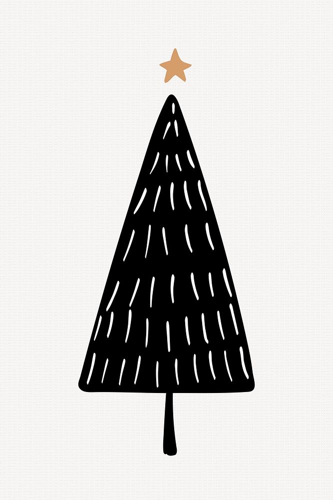 Black Christmas tree element, creative doodle hand drawn, festive design vector