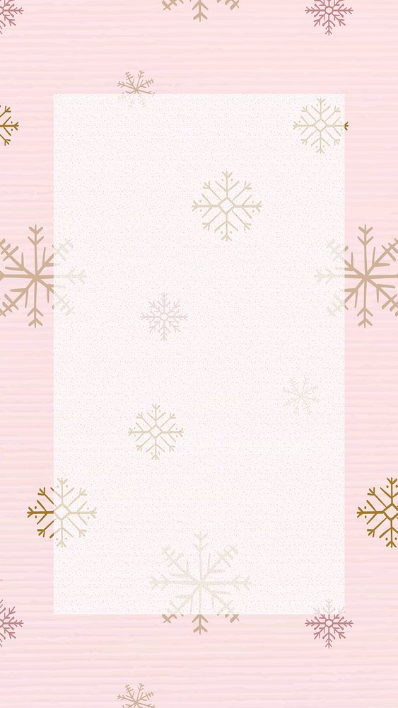 Snowflake frame iPhone wallpaper, Christmas winter doodle in pink