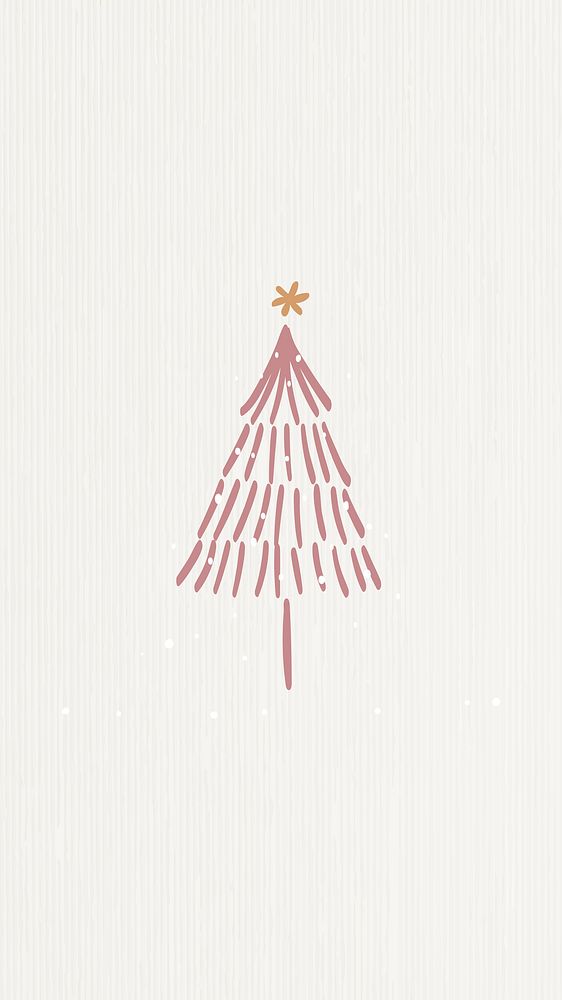 Christmas tree mobile wallpaper, winter season doodle in beige