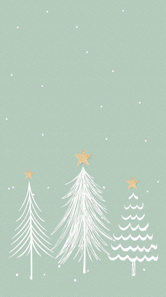 Aesthetic Christmas phone wallpaper, winter doodle in green