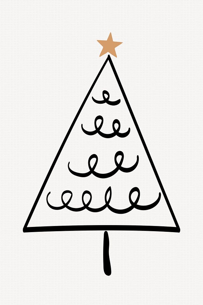 Pine tree sticker, Christmas doodle illustration in black psd