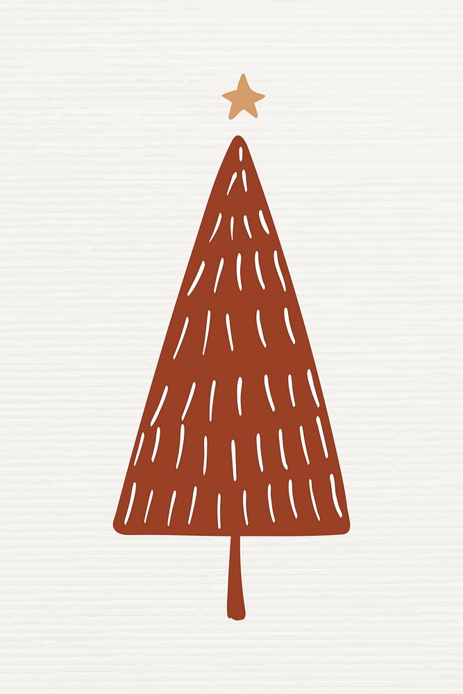 Christmas tree sticker, cute doodle illustration in brown psd