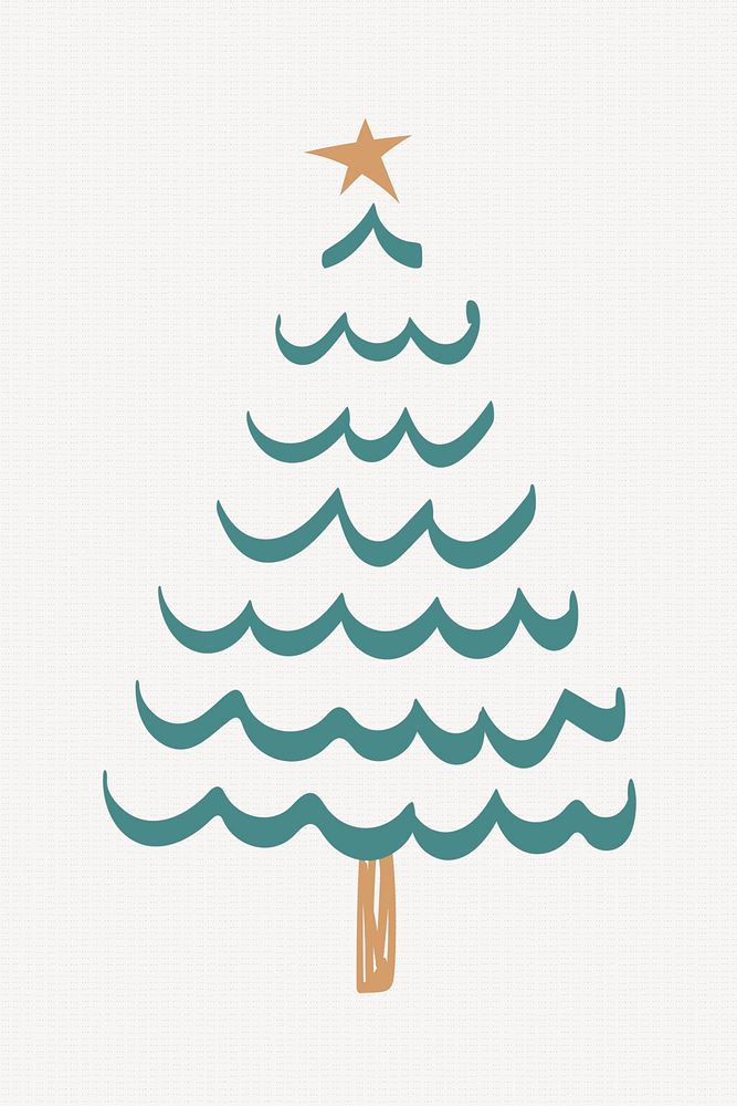 Green Christmas tree element, creative doodle hand drawn, festive design psd