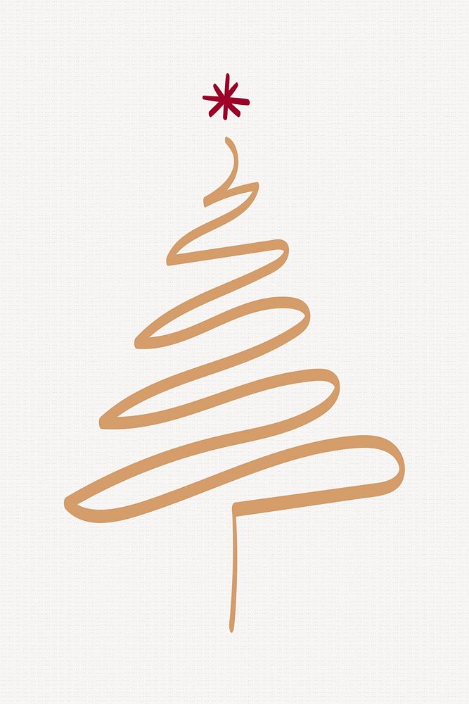 Christmas tree sticker, cute doodle illustration in gold psd