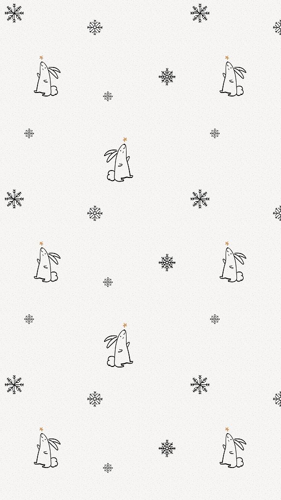 Christmas bunny phone wallpaper, cute animal doodle pattern vector