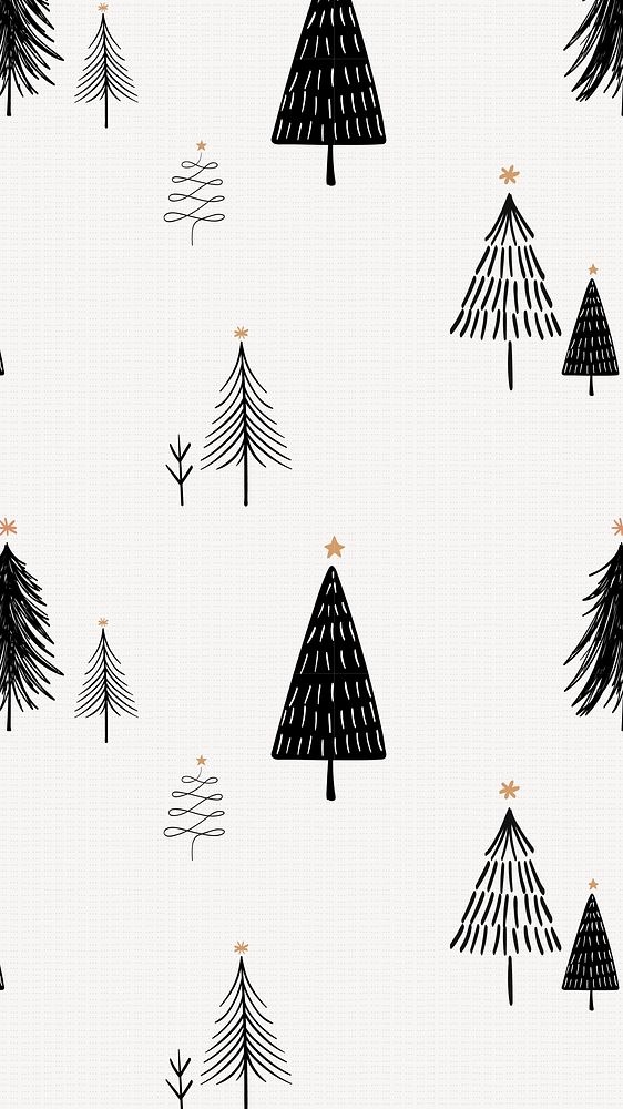 Christmas phone wallpaper, cute doodle pattern in black and white vector