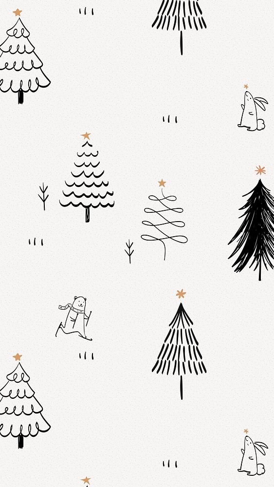Cute Christmas iPhone wallpaper, black winter doodle pattern