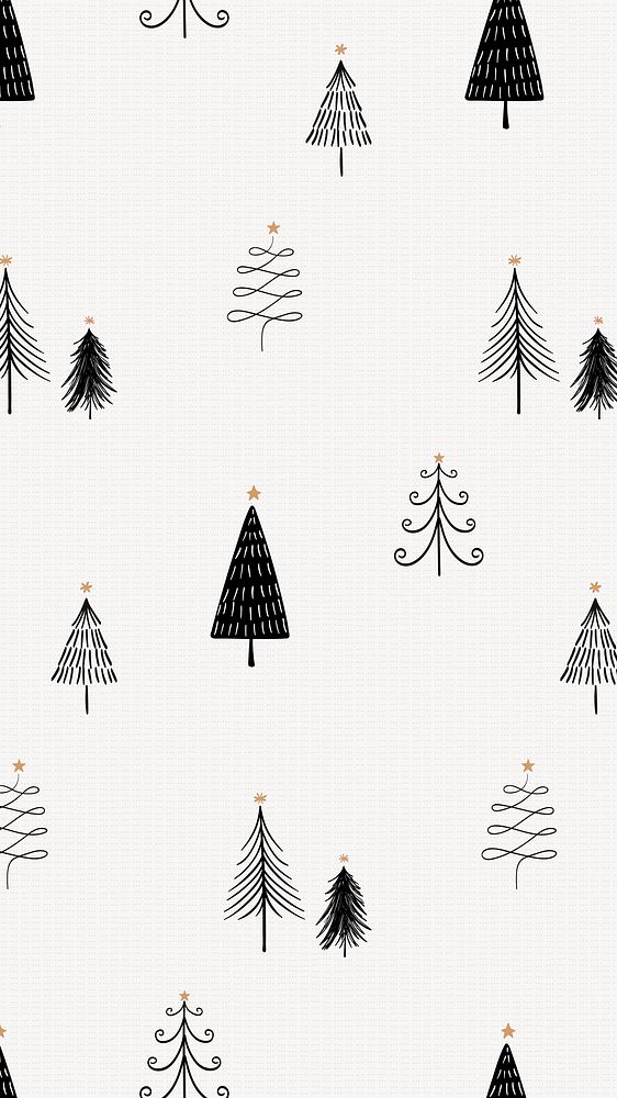Christmas phone wallpaper, cute doodle pattern in black and white
