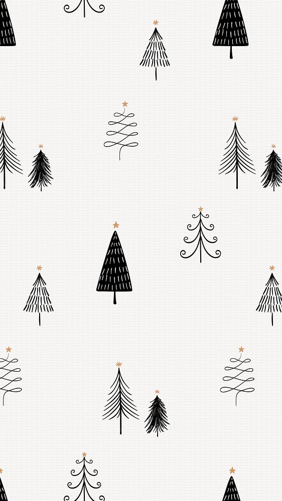 Cute Christmas iPhone wallpaper, black winter doodle pattern vector