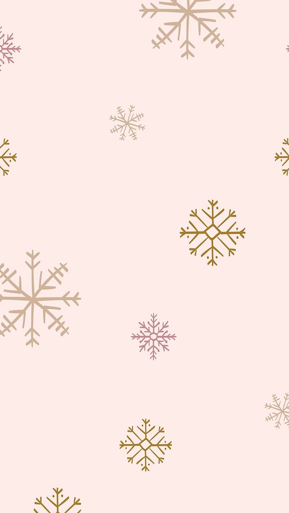 Winter snowflake phone wallpaper, Christmas pattern in cute pink design