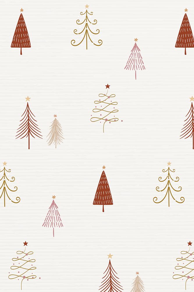 Christmas tree pattern background, cute festive doodle in cream color vector