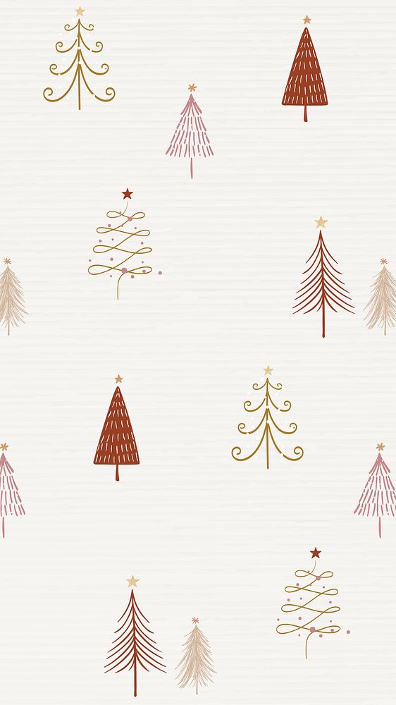 Cream Christmas phone wallpaper, cute doodle pattern vector
