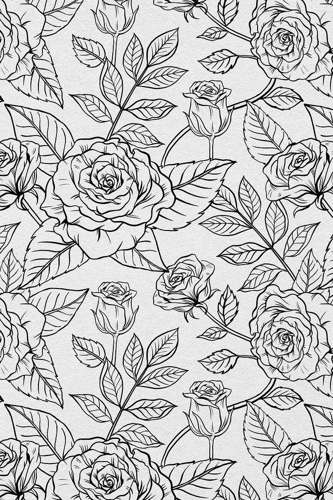 Flower pattern background, vintage botanical in black and white psd