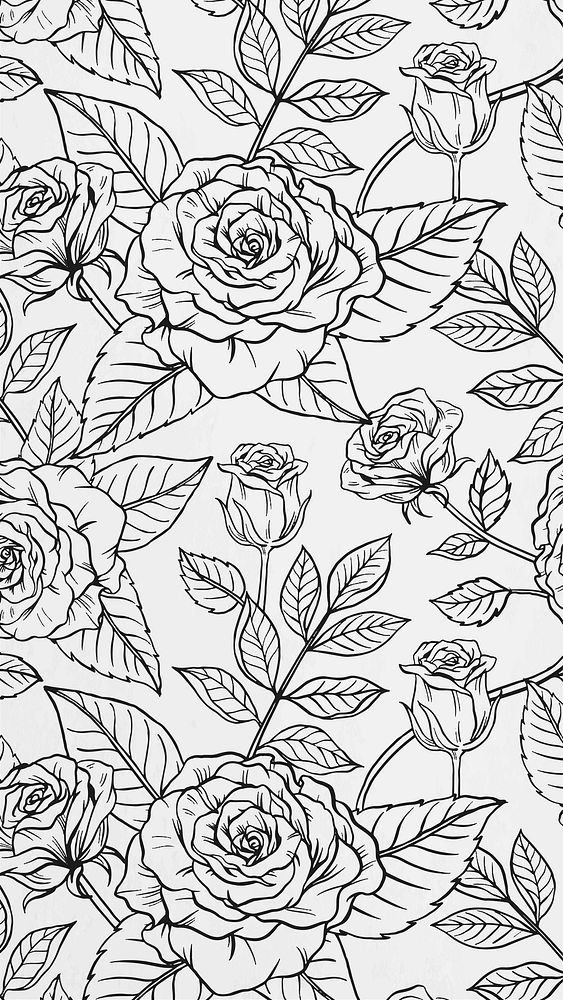 Black botanical phone wallpaper, flower pattern vector