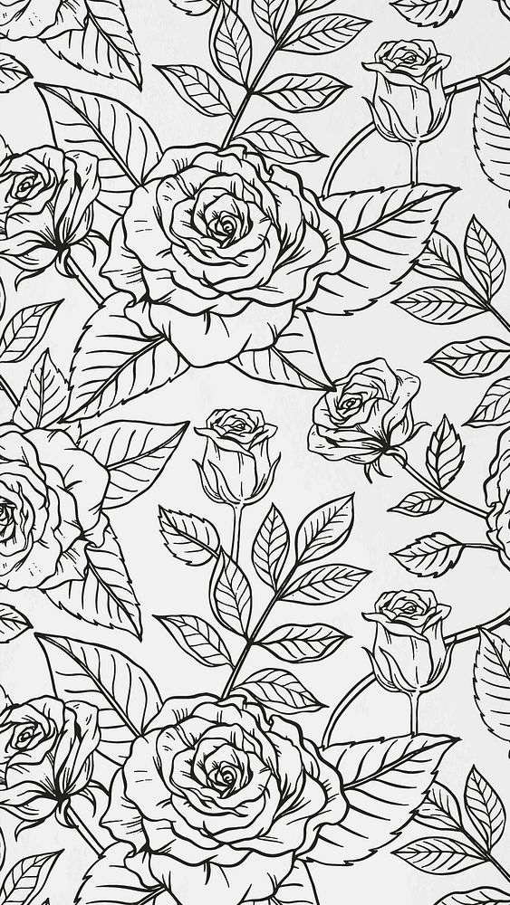Black botanical iPhone wallpaper, flower pattern psd