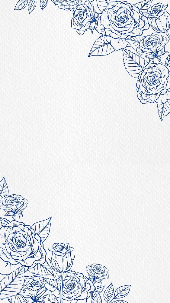 Blue floral iPhone wallpaper, flower border design psd