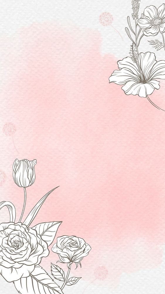 Flower watercolor iPhone wallpaper, pink vintage border psd