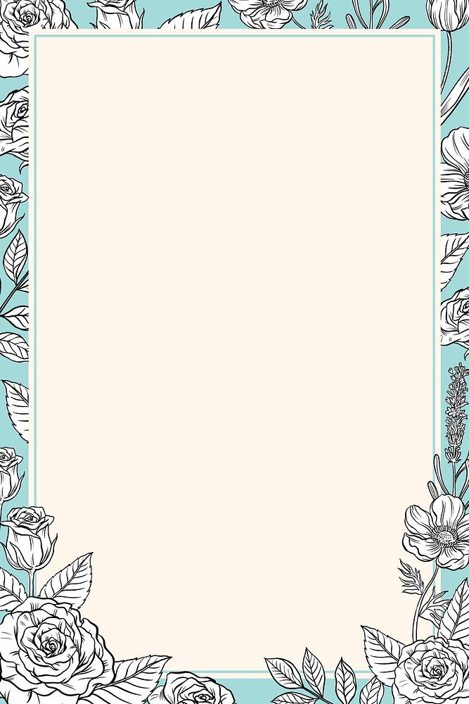 Vintage flower frame background, blue botanical psd