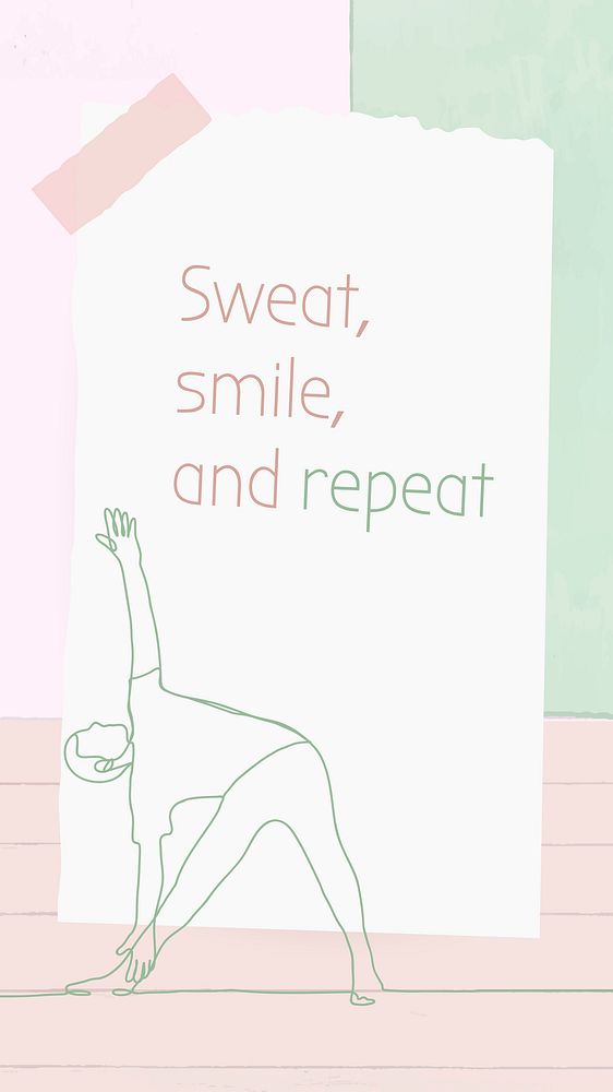 Exercising Instagram story template, Sweat, smile, and repeat, paper note line art illustration, simple pastel design vector