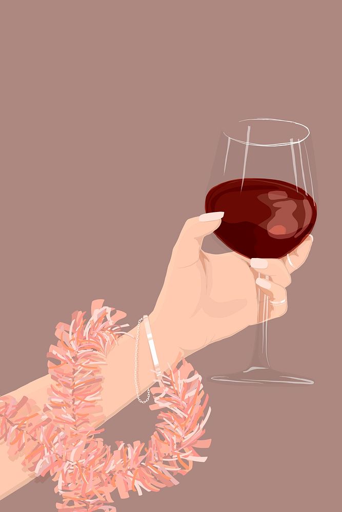 Pink party background, woman raising wine glass illustration