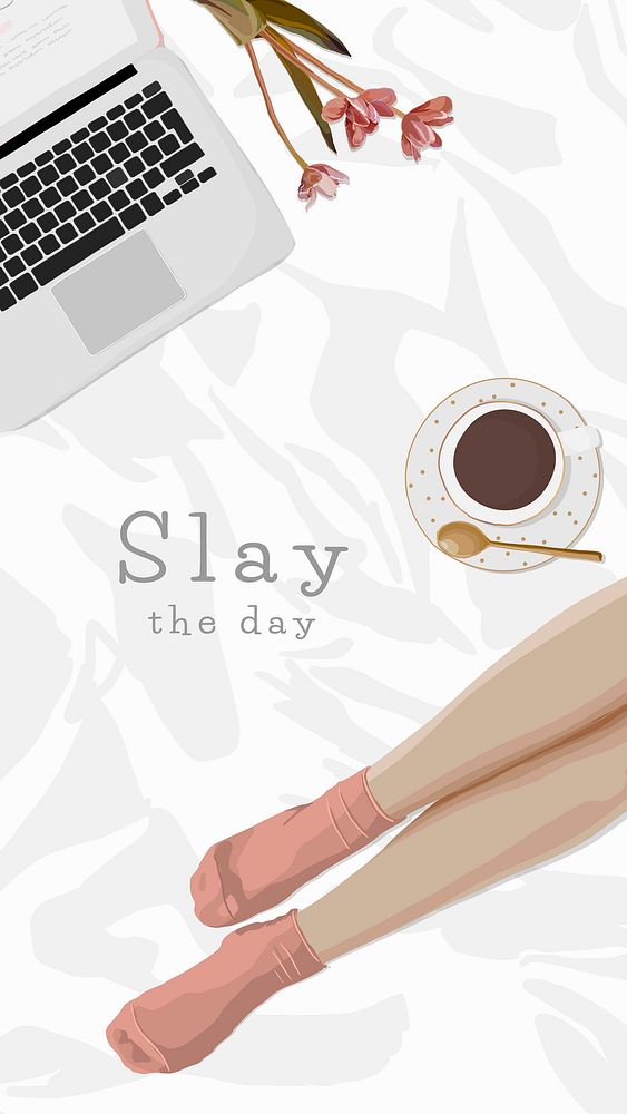 Aesthetic Instagram story template vector, motivational quote slay the day with feminine illustration