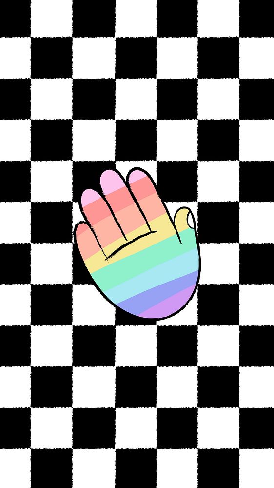 White checkered mobile wallpaper, LGBTQ+ rainbow hand doodle border vector