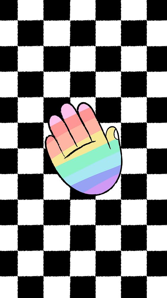 White checkered phone wallpaper, LGBTQ+ rainbow hand doodle border psd