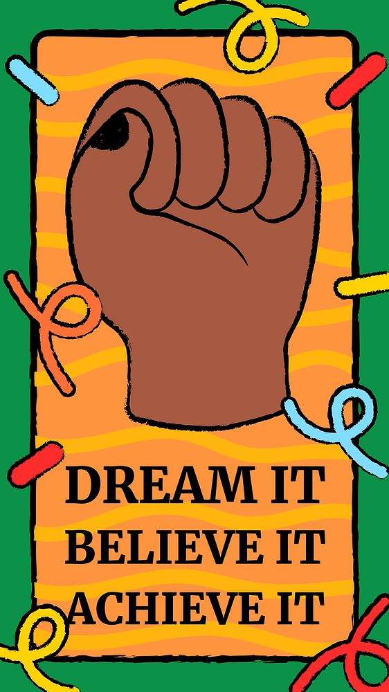 Motivational quote template, raised fist doodle for Instagram story vector