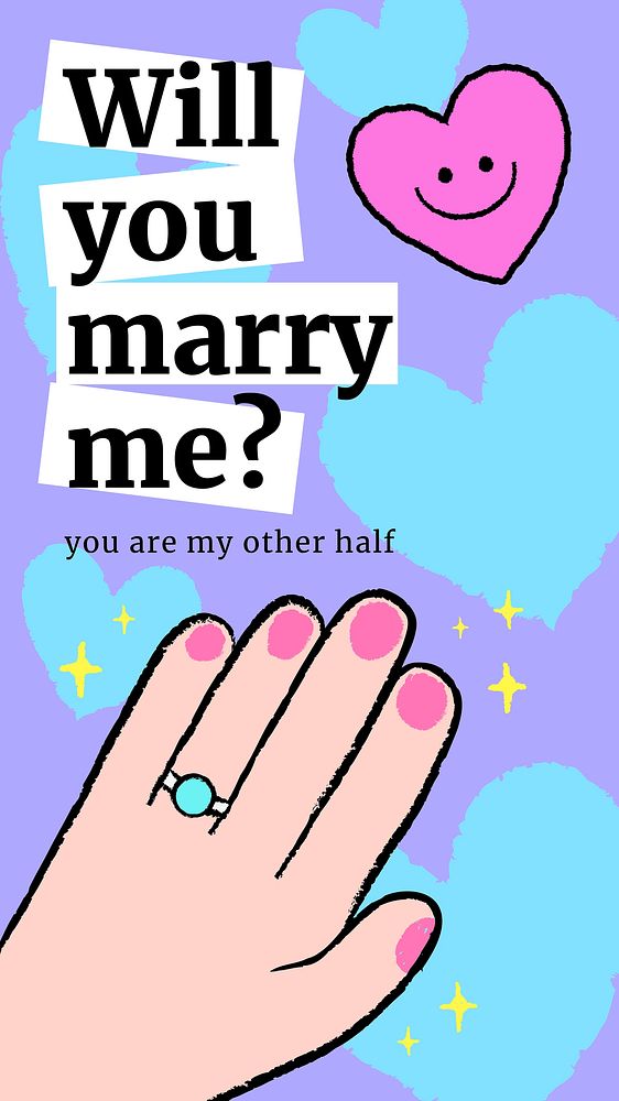 Cute doodle engagement proposal template, will you marry me? for Instagram story vector