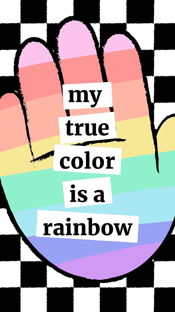 LGBTQ+ quote Instagram story template, funky rainbow doodle vector