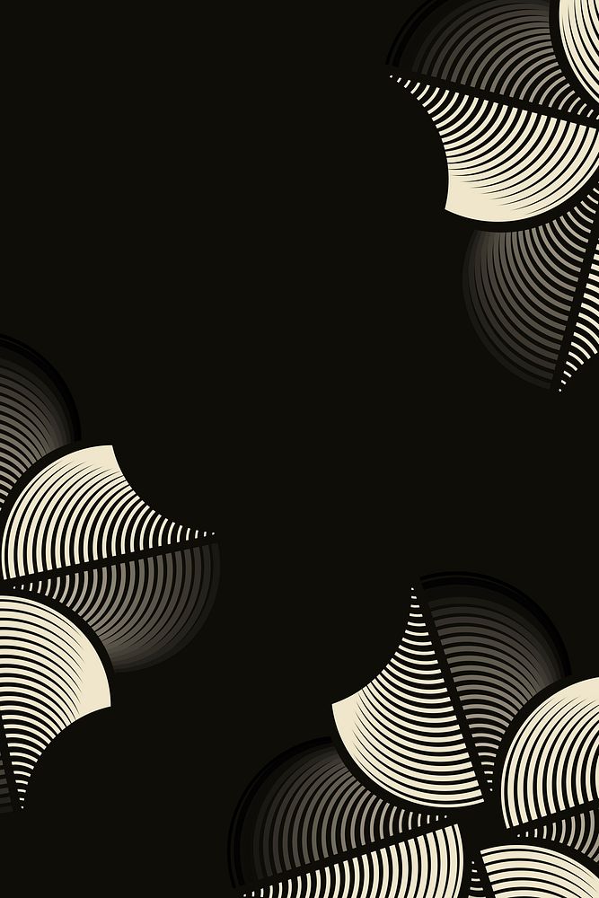 Black geometric background, abstract spiral floral illustration