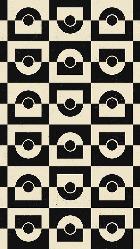 Geometric shapes phone wallpaper, black repeated pattern background 