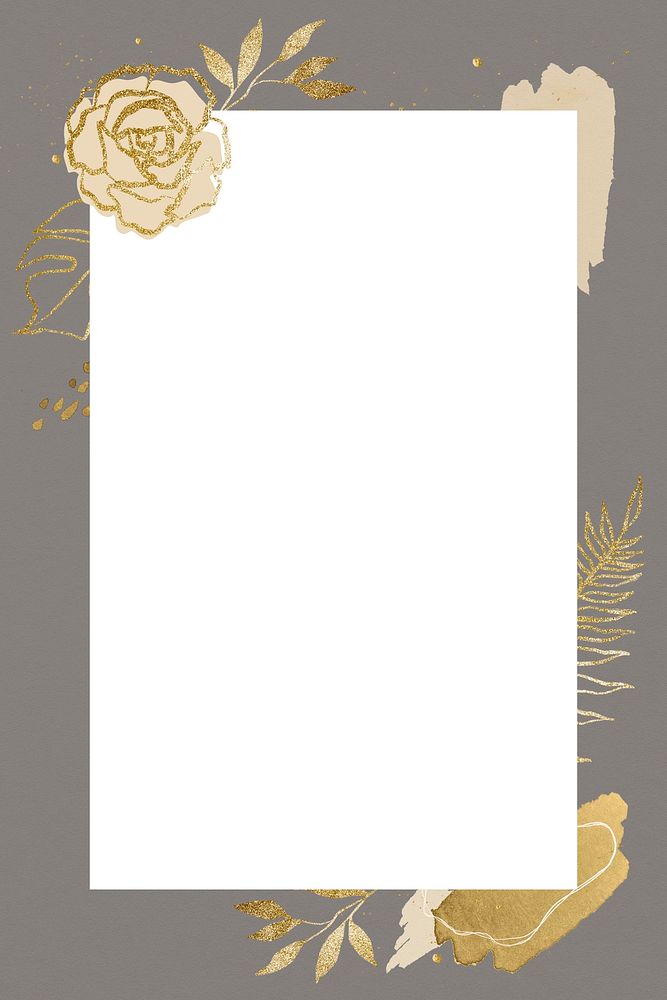 Rectangular flower frame, simple botanical design for wedding card