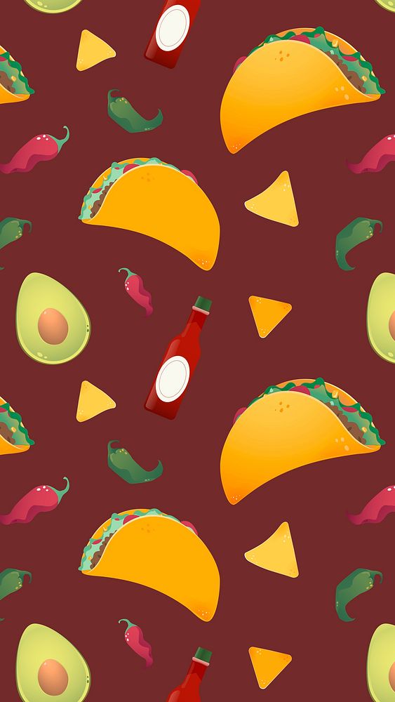 Taco pattern phone wallpaper, Mexican food doodle HD background