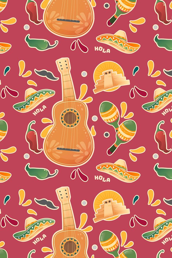 Guitar pattern background, Mexican doodles