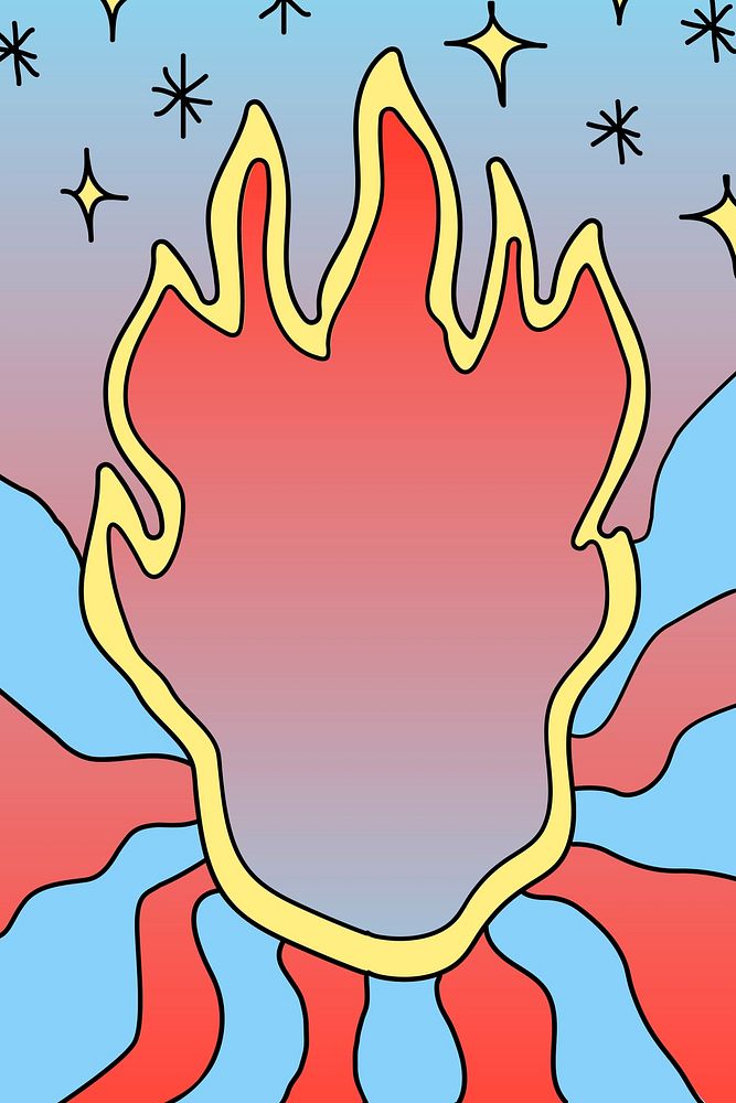 Bright fire frame background, doodle design illustration