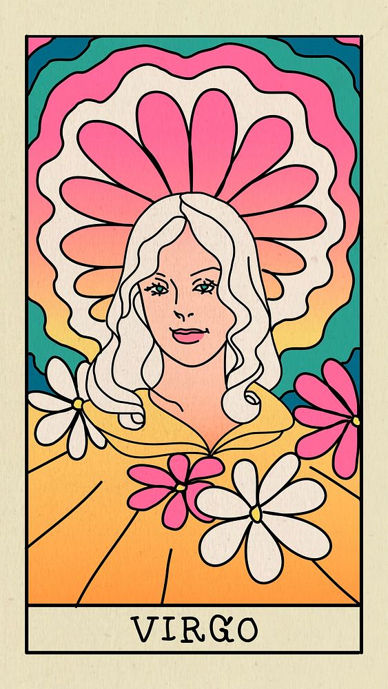 Feminine Virgo mobile phone wallpaper, floral doodle design vector