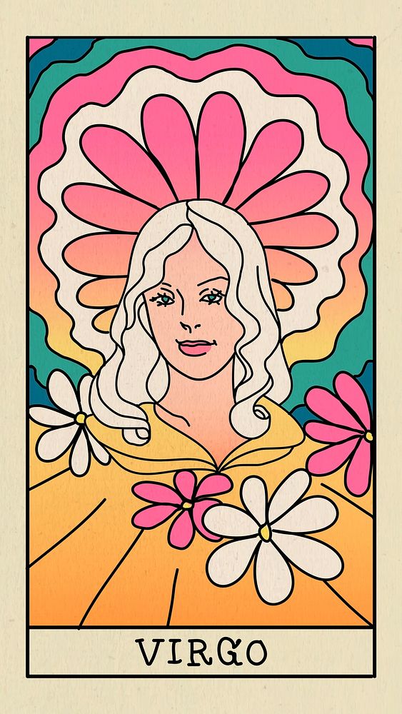 Feminine Virgo mobile phone wallpaper, floral doodle design psd