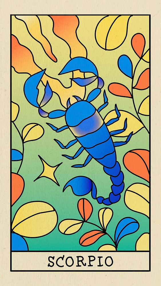 Colorful funky Scorpio mobile wallpaper, doodle nature design psd