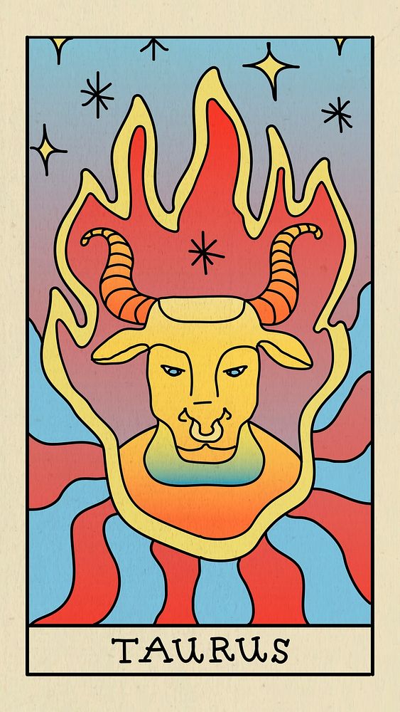 Funky Taurus horoscope iPhone wallpaper, doodle tarot card psd