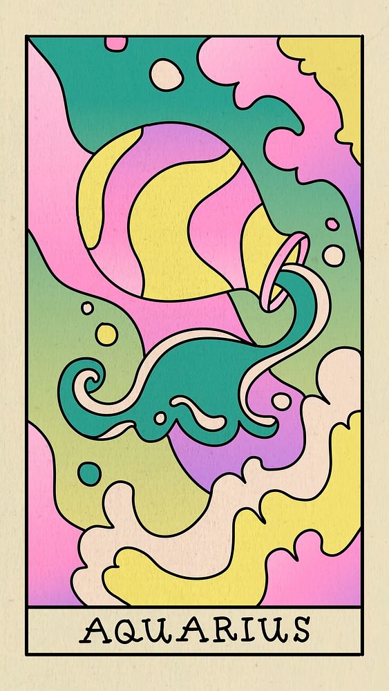 Abstract Aquarius zodiac mobile phone wallpaper, zodiac doodle design psd