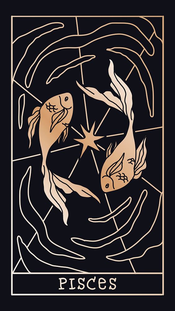 Pisces doodle design iPhone wallpaper, horoscope illustration vector