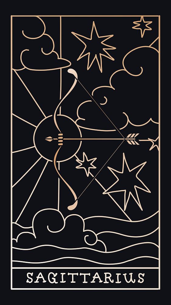 Sagittarius iPhone wallpaper, black and gold ocean sky doodle art psd