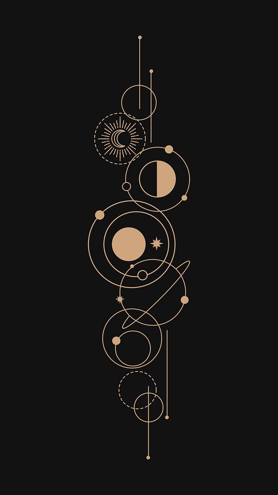 Boho phone wallpaper, black celestial design, high resolution background