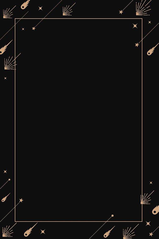 Black frame background, simple gold celestial line art design