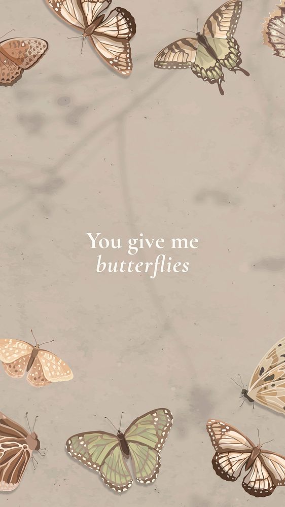 Love quote mobile wallpaper template, beige butterfly background vector